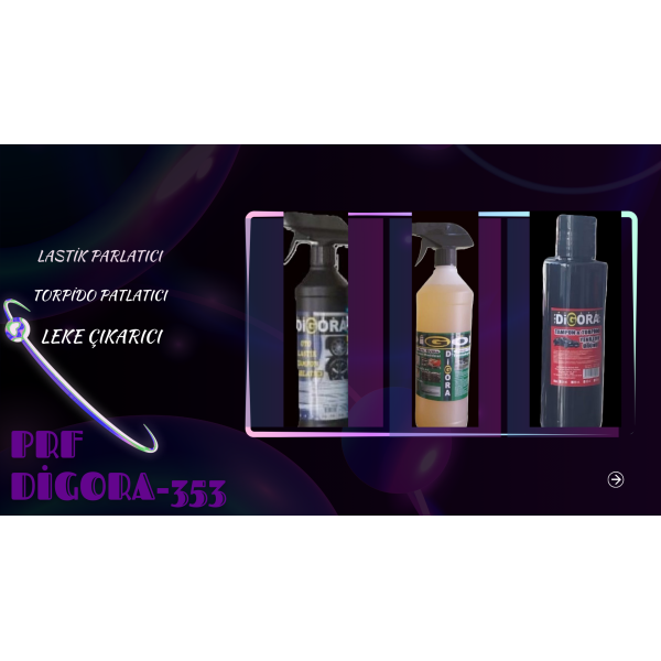 Prf DİGORA-353 Lastik Parlatıcı Torpido Parlatıcı Leke Çıkarıcı Oto Bakım Ürünü 3'lü Set